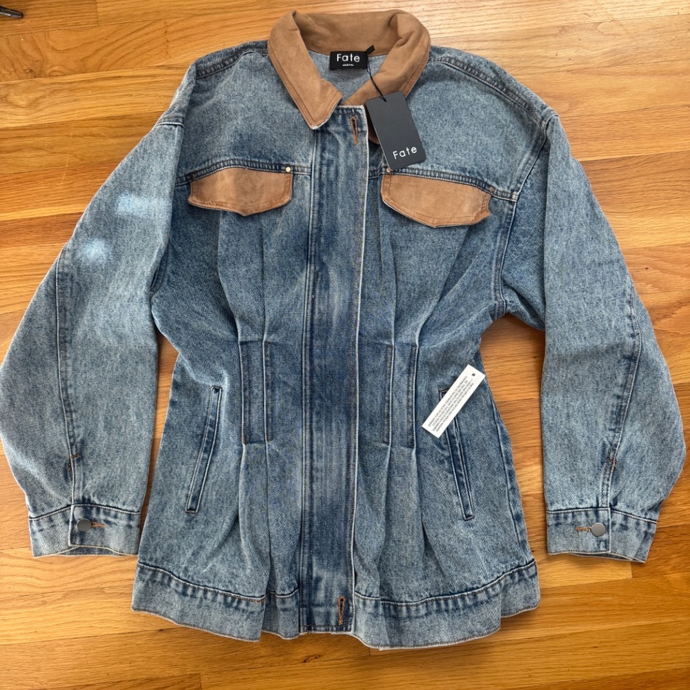 FATE Denim Contrast Faux Suede Zip Up Jacket Size Medium
